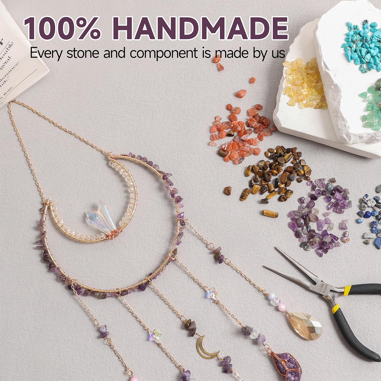 Crystal Suncatcher, Dreamsum Window Suncatchers with Crystals and Stones, Sun Catchers Indoor Window Catcher with Prism Slices, Moon Crystal Suncatchers Gift for Girls, Lover and Mom-Purple - Image 2