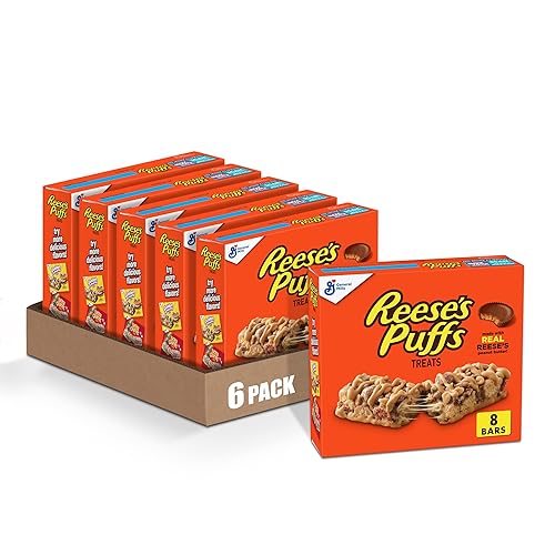 Reese's Puffs - Barras de golosinas para cereales, mantequilla de maní y cacao, 8 unidades (paquete de 6)