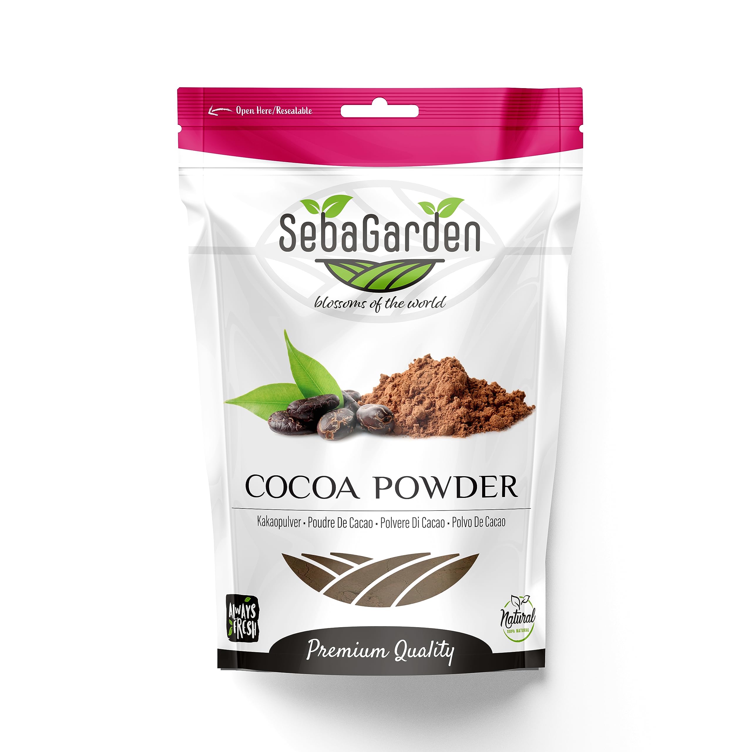 Seba Garden Cocoa/Cacao Powder, 1kg ziplock package, Non-GMO, Vegan, Gluten-Free, Unsweetened Cacao Powder, Perfect for Baking & Smoothies