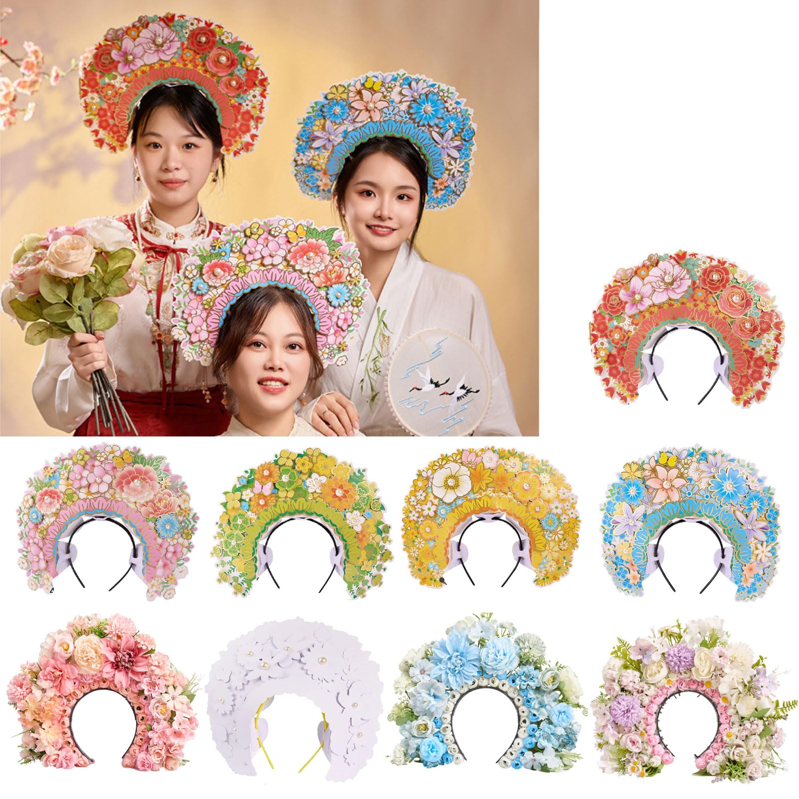 Realistischer Blumen Haarteil Anzug, bunter Blumen Kopfschmuck, Brautschmuck, geeignet für Strand und Feier Schnappschüsse, kreative Stirnbänder