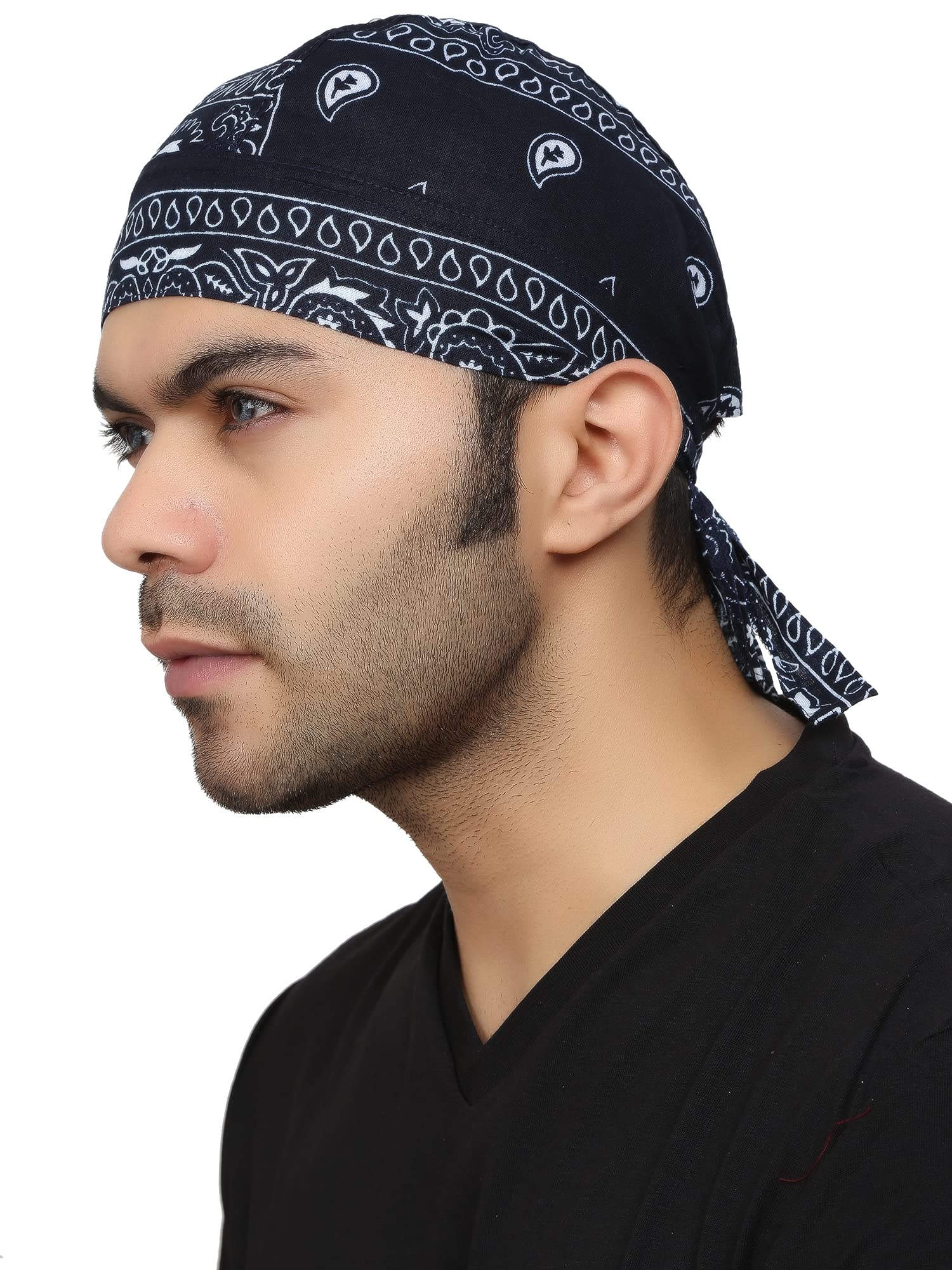 BISMAADH Paisley Print Cotton Headwrap Skull Cap Doo Rag Sweat Wicking Patka for Men & Women-image-20