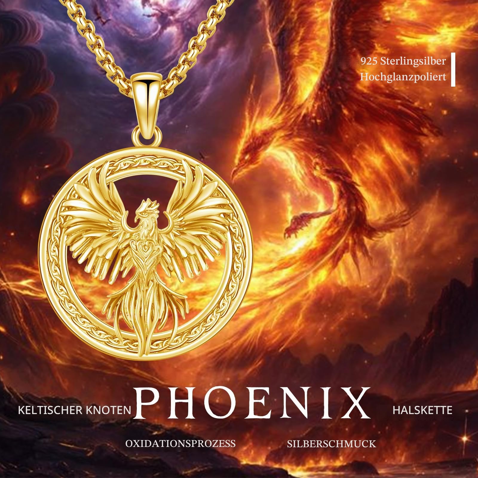 Phönix Halskette für Damen 925 Sterling Silber Phönix Anhänger Kette Phönix Kette Schmuck Geschenke für Damen Mädchen Männer