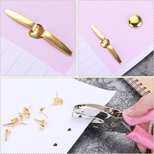 Miniatura 3 de 100 piezas de sujetadores de papel de latón, sujetadores redondos, mini clavos de metal para niños, manualidades, manualidades, proyecto escolar