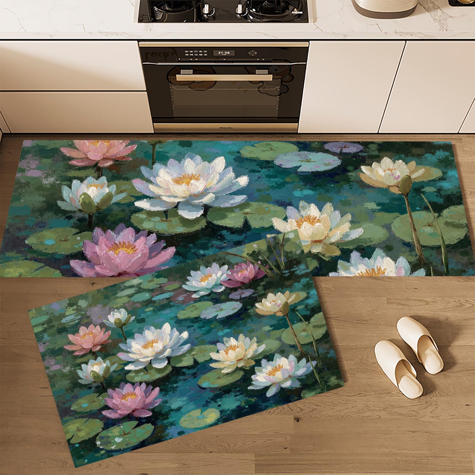 Alfombra lavable y antideslizante con diseño de hojas de loto para zonas de paso
