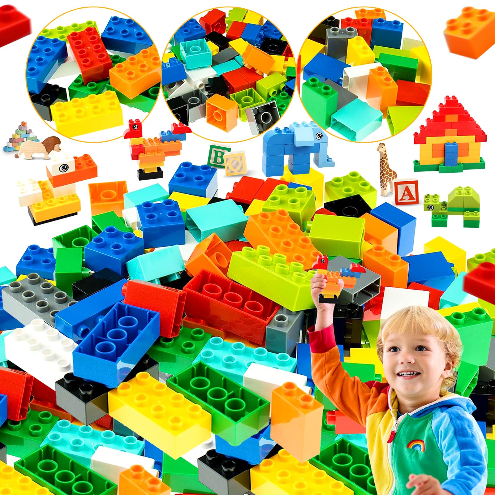 truee Aproximadamente 58-61 Piezas Bloques de Construcción Clásicos Mixtos, Ladrillos de Construcción Clásicos, Compatible con Ladrillos Duplo, Ladrillos Clásicos, Regalos para Niños 2+ (Colorido)