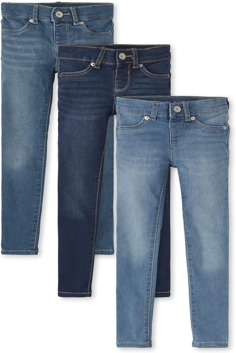 Jeggings de mezclilla elástica para niñas, paquete de 3