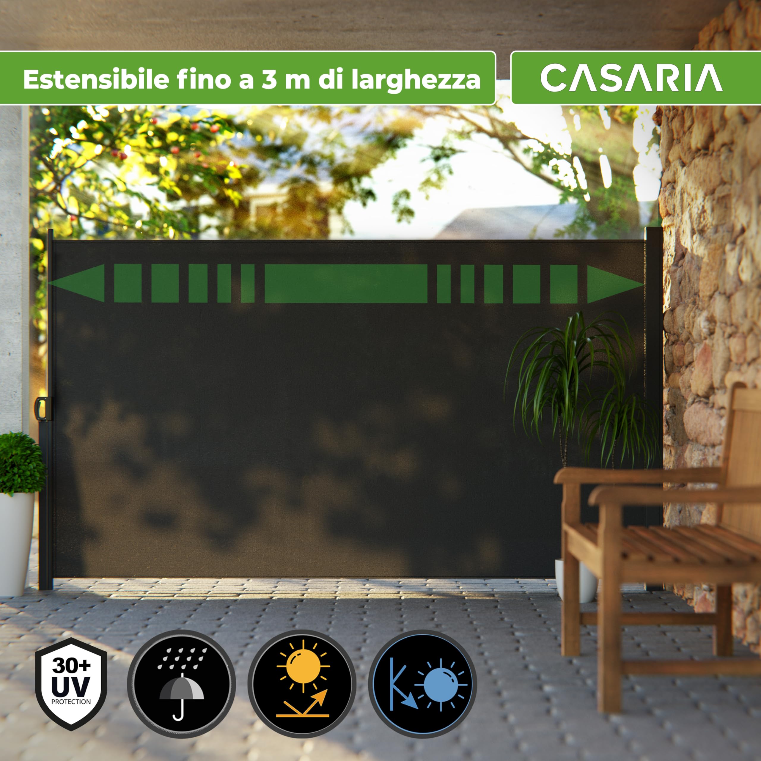 Casaria Tenda Parasole Laterale Nosara 160x300cm Estensibile Antracite | Opaca, Copertura, Separe, Privacy, Frangivento, Balcone, Idrorepellente, Retrattile, Montaggio a Parete, Fissaggio a Terra