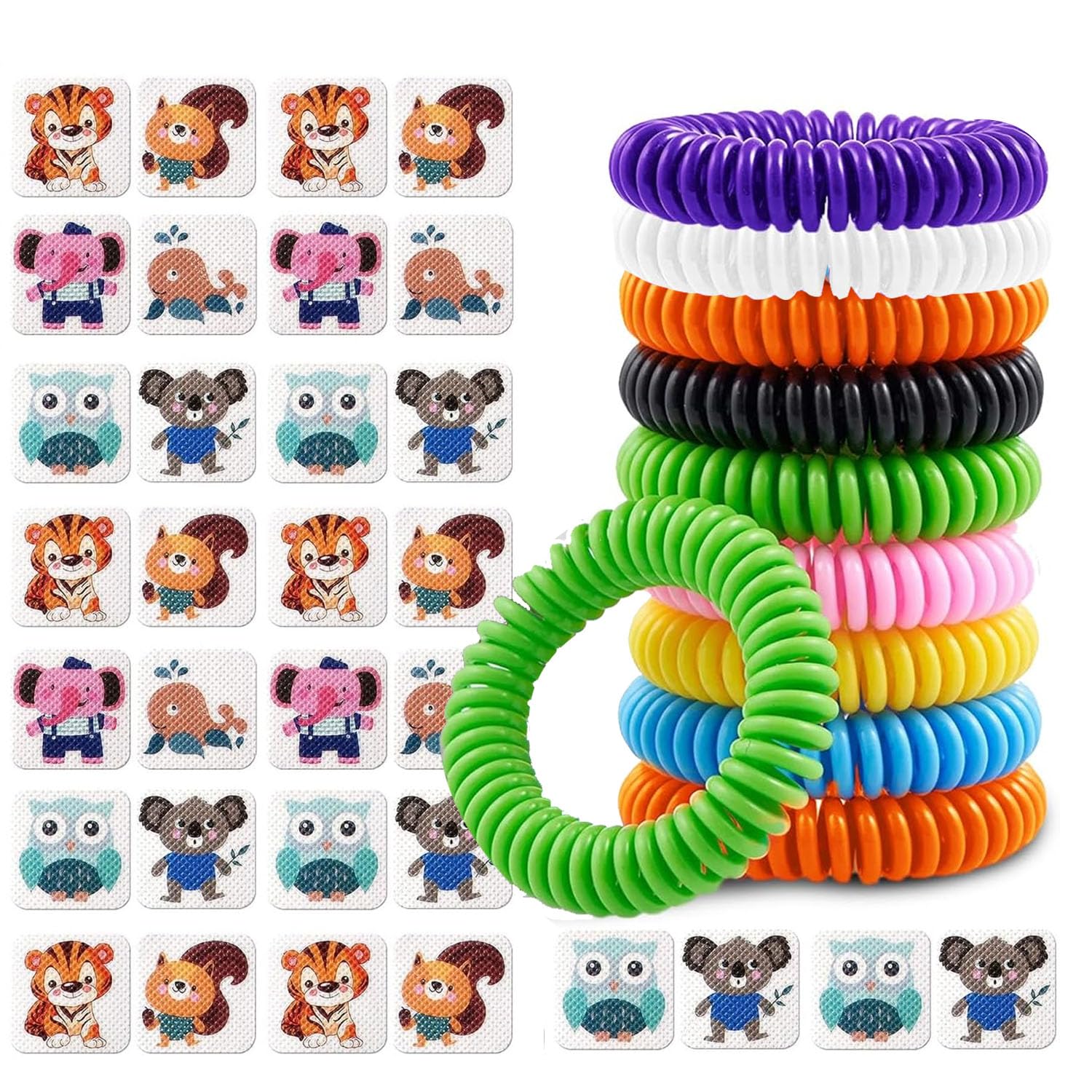 FUIN 10 Pack Mosquito Repellent Bracelets Bands for Adults and Kids, Natural Deet-Free, Non-Toxic Protection, Stretchy Waterproof Anti-Mosquito Wristbands for Hiking Camping, 24 Pcs Mosquito Repellent