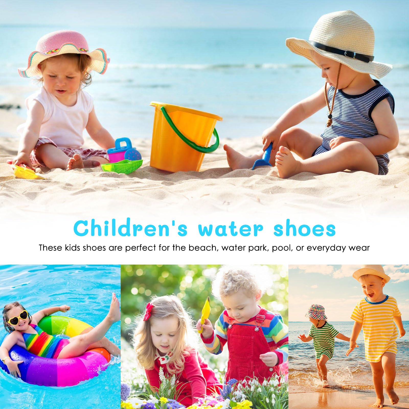 Tolaler Calcetines de Piscina Bebe, Zapatos de Playa para Niños con Suela Gruesa Antideslizante Zapatos de Playa para Niños Flexible Transpirable Secado Rápido Niños Niña 22-35EU