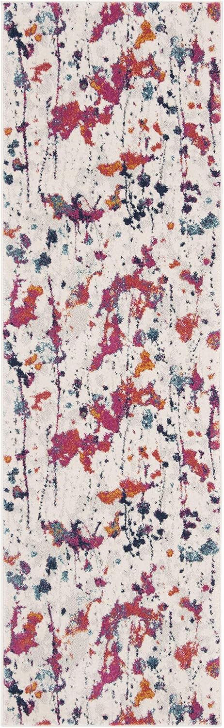 SAFAVIEH Evoke Collection 2'2" x 7' Ivory/Red EVK284Q Modern Abstract Non-Shedding Living Room Entryway Foyer Hallway Bedroom Runner Rug