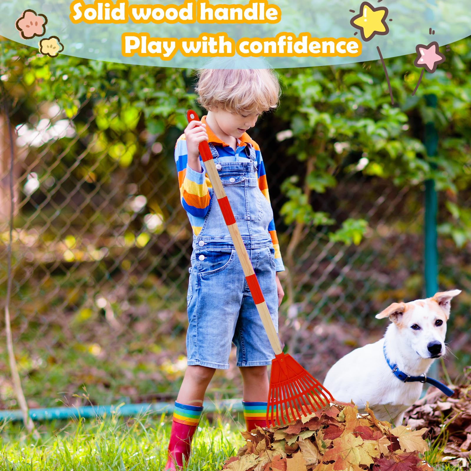 Kids Laubbesen - 3-teiliger verstellbarer Griff, leicht, Holz & Kunststoff, kleines Gartenwerkzeug für Kinder (rot)