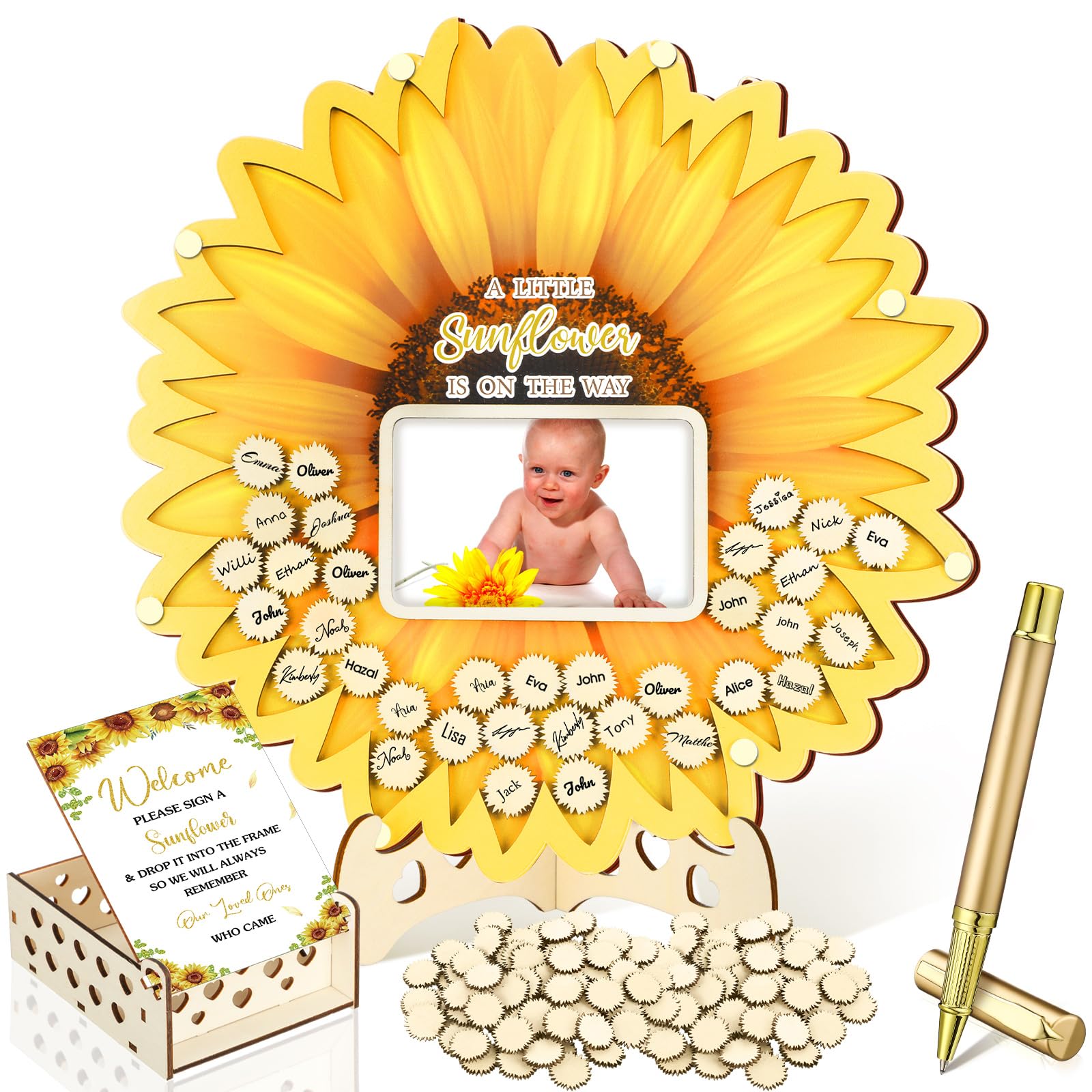 Wenqik 63 Pcs Sunflower Baby Shower Guest Book,Yellow