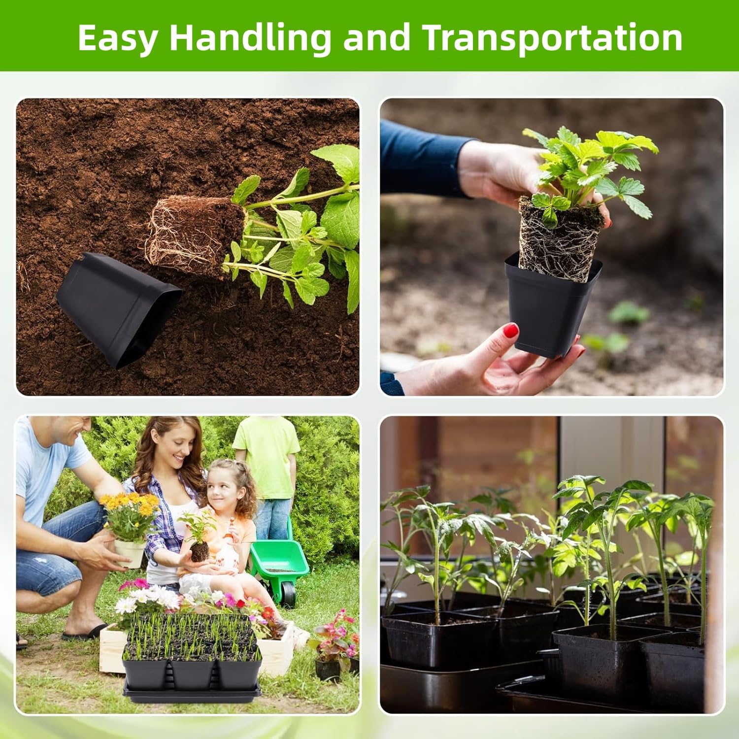2.7 inch Square Nursery Pots 80 Pcs with 5 Pcs Plastic Seed Starting Trays, Reusable Plant Propagation Starter Kit Square Seed Starting Pots with Drain Holes - 5