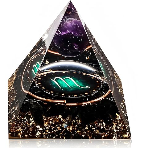 12 Zodiac Orgone Crystal Pyramid, Natural Amethyst with Obsidian,Healing Crystals P...