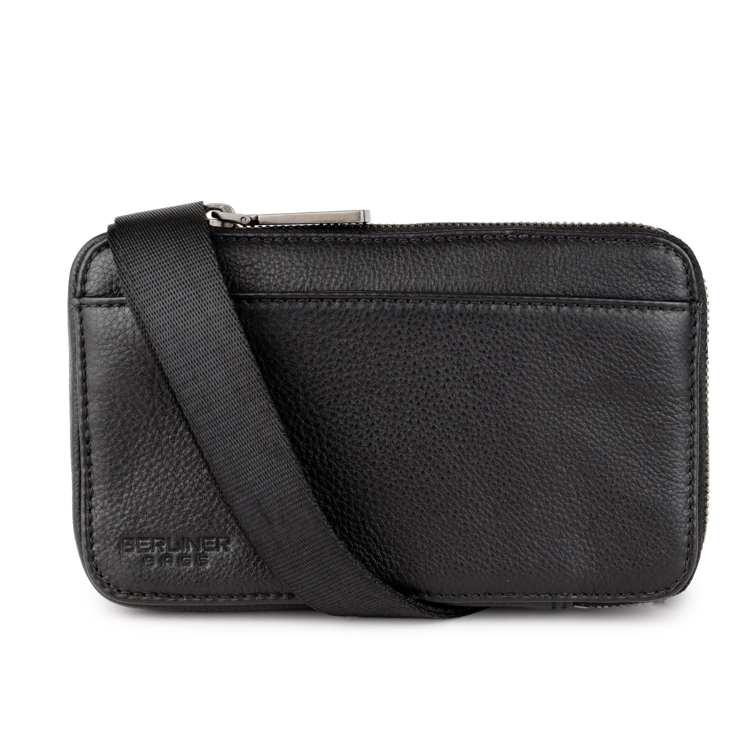 Berliner Bags Premium etui na telefon komórkowy Prague, małe Crossbody ze skóry, torba na ramię z portmonetką, dla kobiet i mężczyzn - czarna