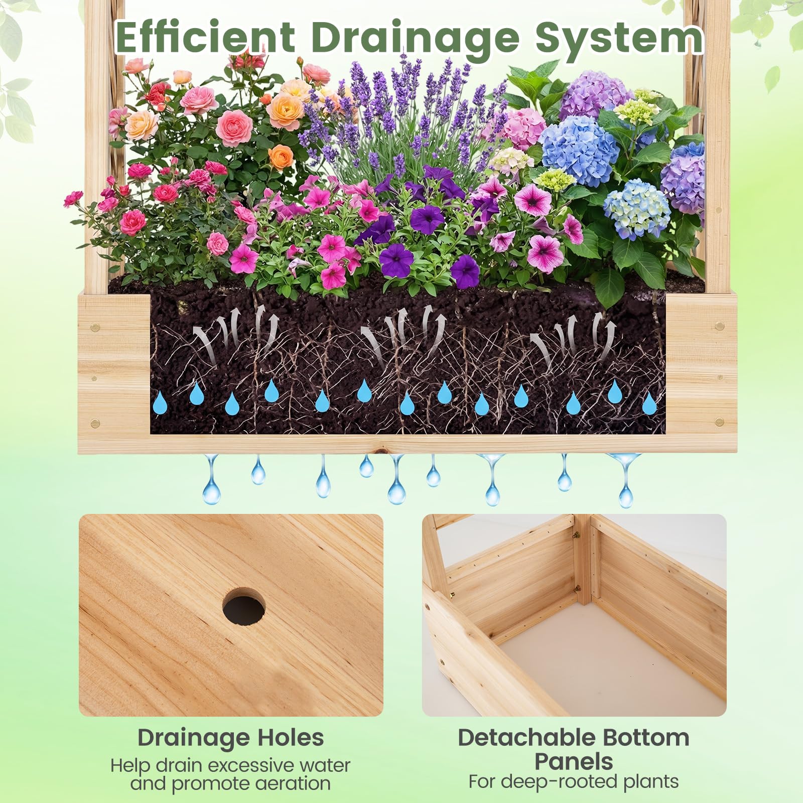 FANTASK Blumenkasten mit Rankgitter, 110 x 35 x 227 cm, Hochbeet mit Spalier für Kletterpflanzen & hängende Körbe, Pflanzkasten mit hängendem Dach, Pflanzkübel für Garten Hof Terrasse (Natur)