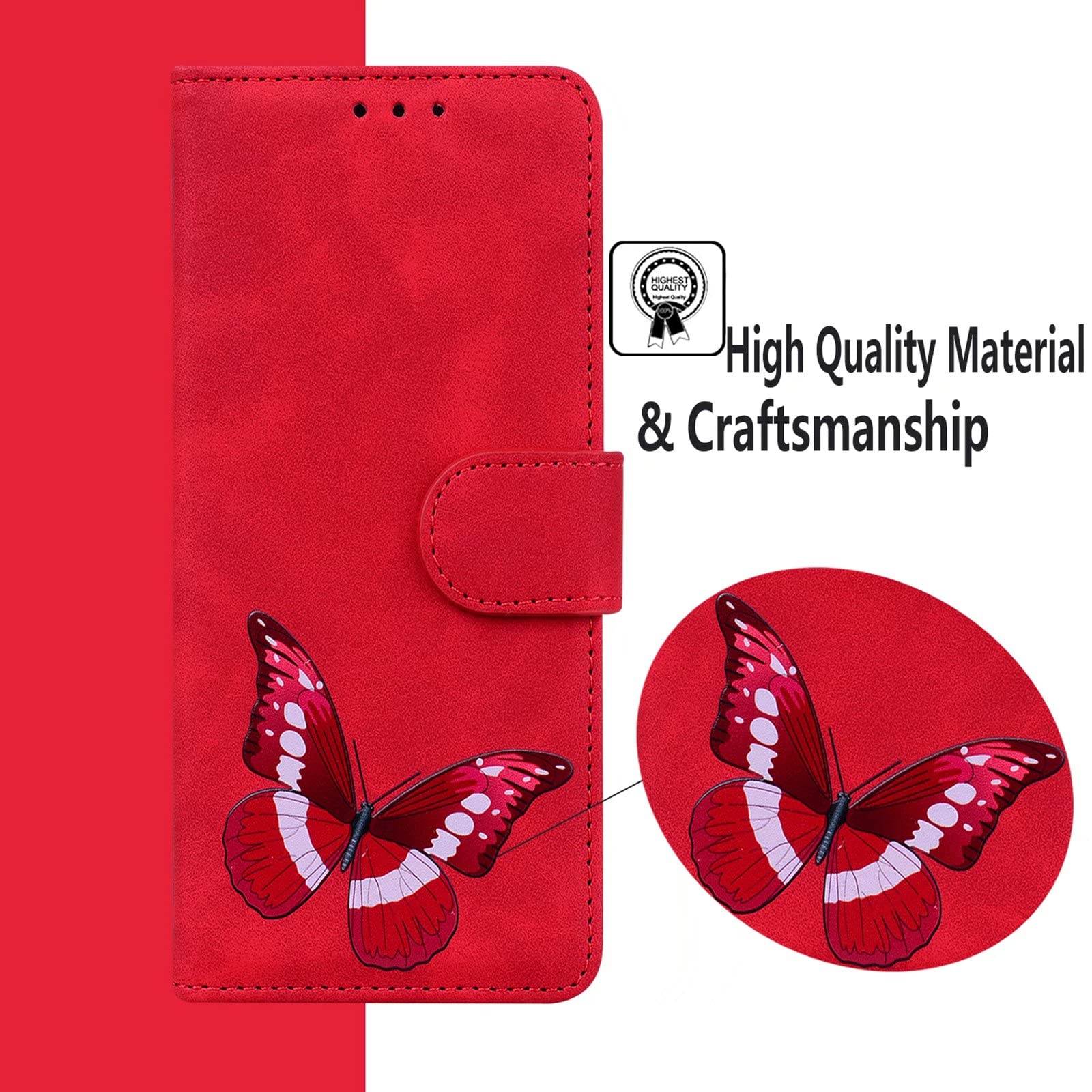 MOJIA Custodia Portafoglio Per Honor X7 Con Farfalla 3D – Cover Flip In PU E TPU, Magnetica, 3 Slot Carte E Supporto, Blu