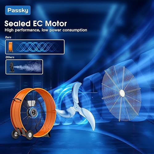 Miniatura 3 de Passky Ventilador industrial de tambor resistente de 30 pulgadas con control remoto, ventilador de piso de alta velocidad de 13000 CFM, ventilador