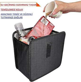 Luti Concept Oto Araba Ofis Çöp Kutusu Portatif Araç İçi Taşınabilir Kapaklı Pratik Su Geçirmez Askılı Çöp Kovası Düzenleyici Organizer Siyah