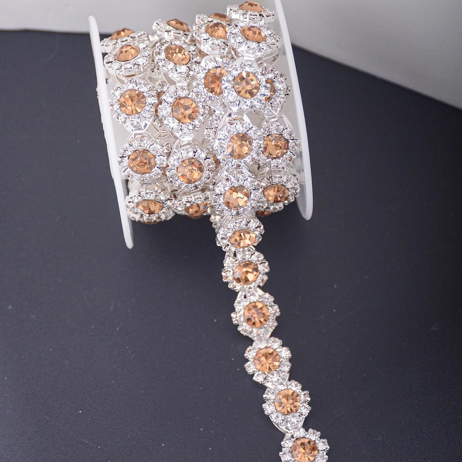 1 Yard Rhinestone Trim Crystal Close Chain Wedding Decoration,Light Pink