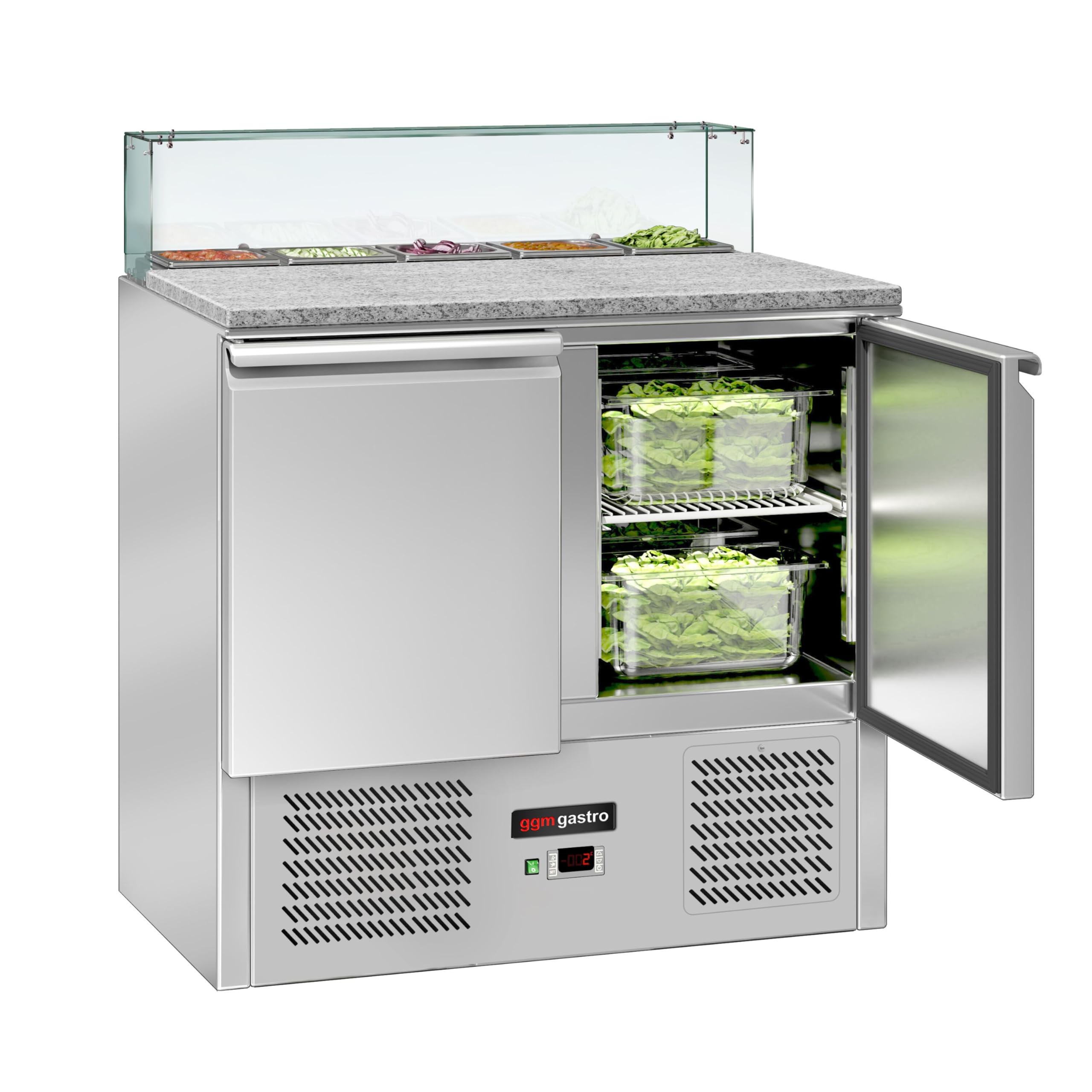 GGM Gastro | SAG97OG#GSG97E#07 | Saladette ECO - 900mm - 2 Türen - mit Glasaufsatz für 5x GN 1/6