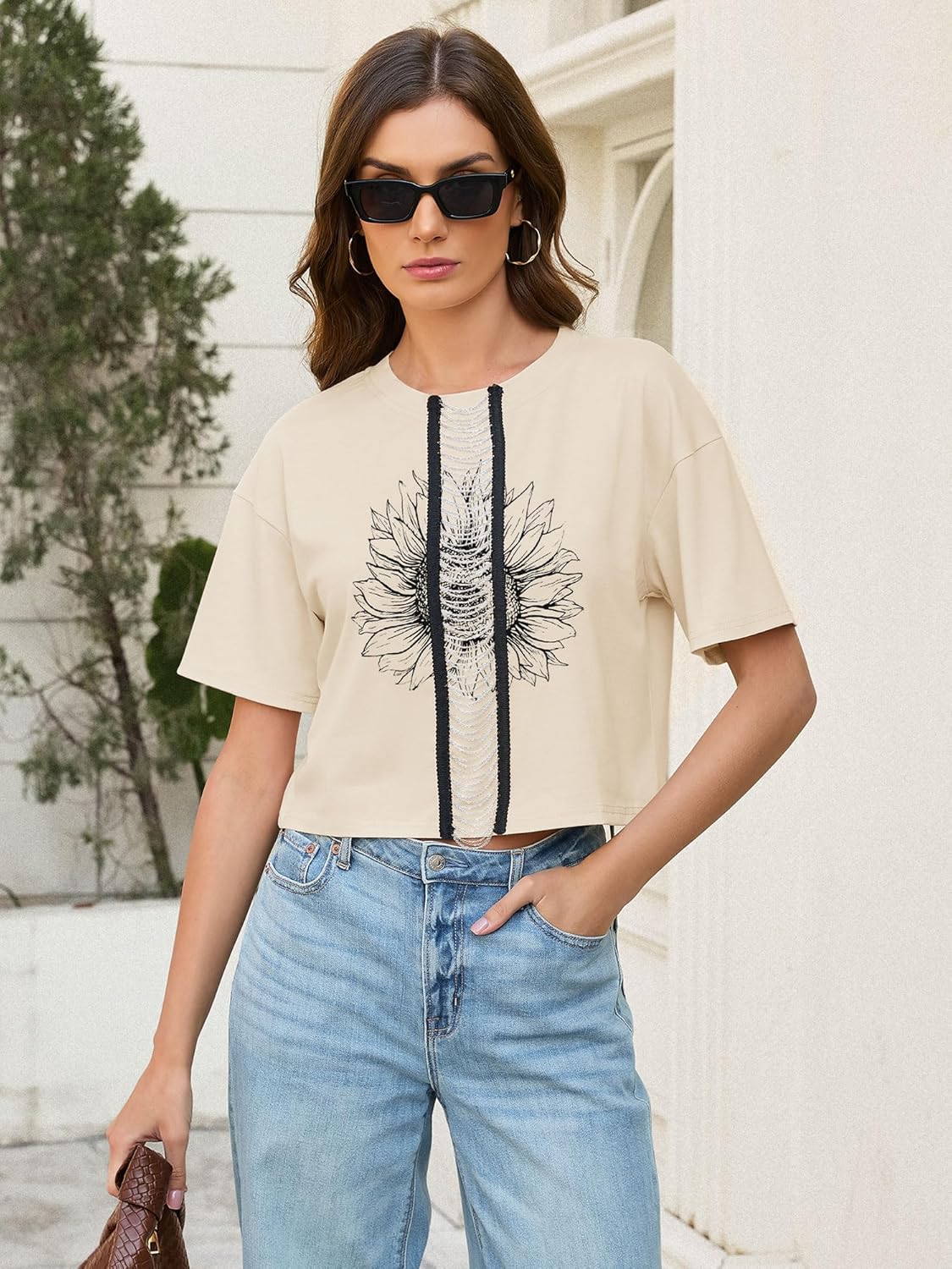Chulianyouhuo Womens Floral Graphic Chain T-Shirts Vintage Western Tees Loose Bohemian Short Sleeve Crop Tops 2026 - Image 5