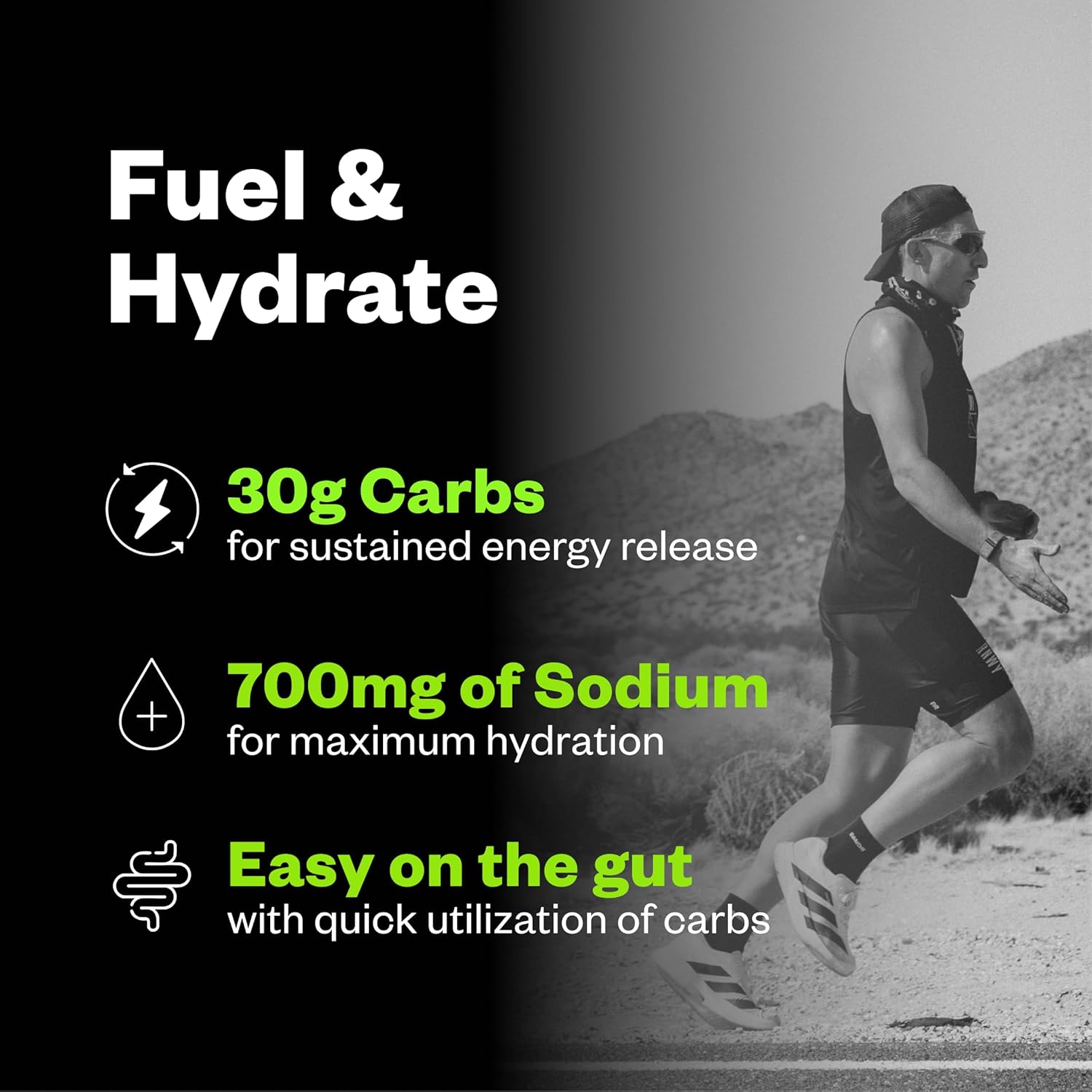 RNWY Salty Carbs Electrolyte Drink Mix 30g Dual-Action Carbs + 700mg Sodium, Endurance Fuel for Runs, Rides and Races, Gluten-Free, Dairy-Free, Non-GMO (30 Servings, Melon)