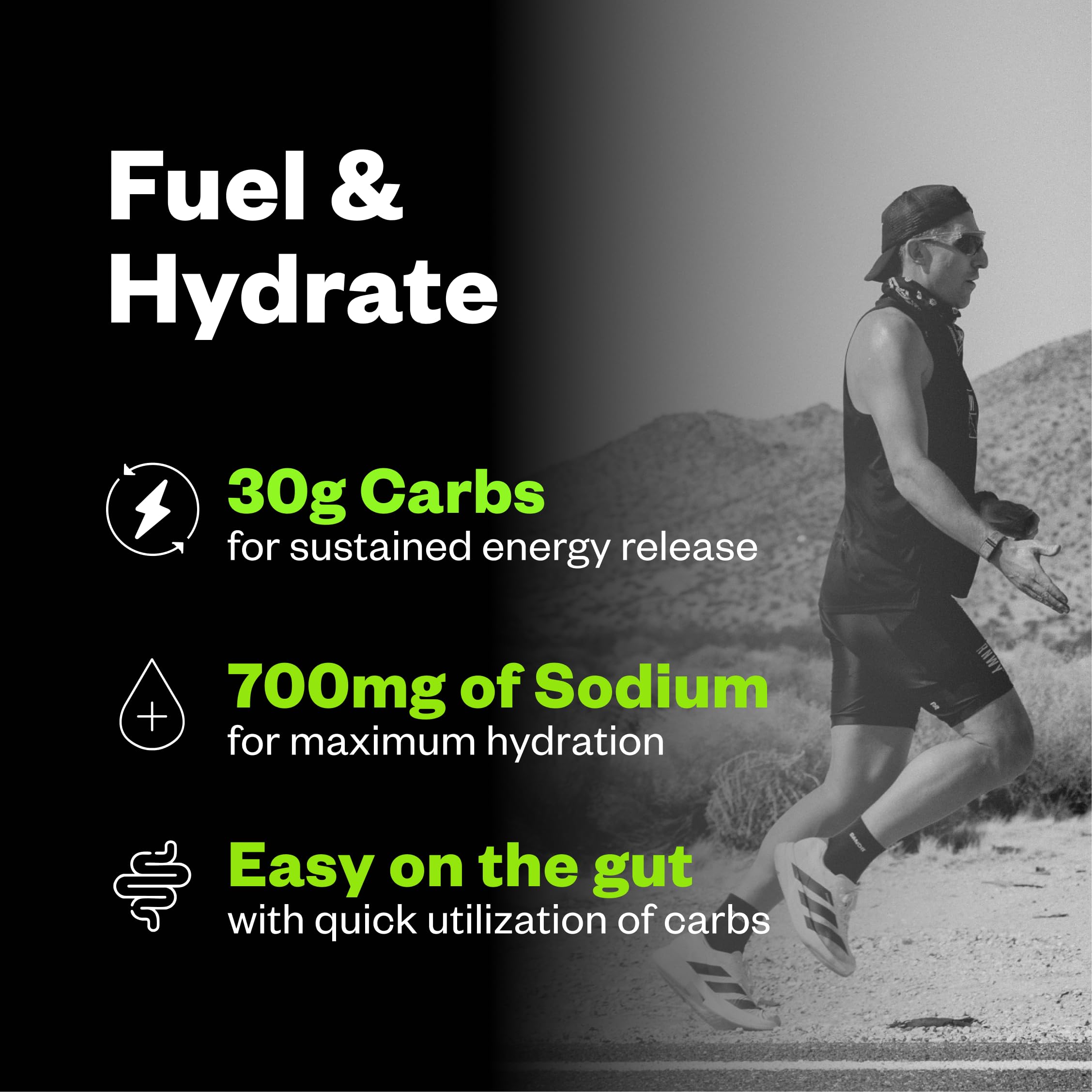 RNWY Salty Carbs Electrolyte Drink Mix 30g Dual-Action Carbs + 700mg Sodium, Endurance Fuel for Runs, Rides and Races, Gluten-Free, Dairy-Free, Non-GMO (30 Servings, Melon) — Amazon image 3
