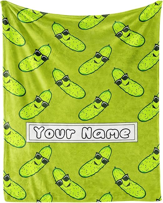 Custom Pickle Throw Blanket for Women Men - 60x80 Inches Twin Size - Soft Fluffy Cozy Blankets Gift - Green Funny Blanket Throws for Bed, Sofa, Winter