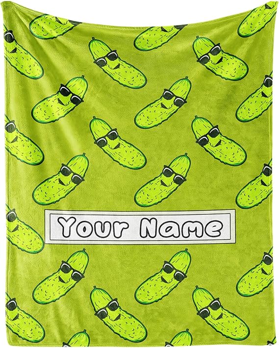 Custom Pickle Throw Blanket for Women Men - 60x80 Inches Twin Size - Soft Fluffy Cozy Blankets Gift - Green Funny Blanket Throws for Bed, Sofa, Winter