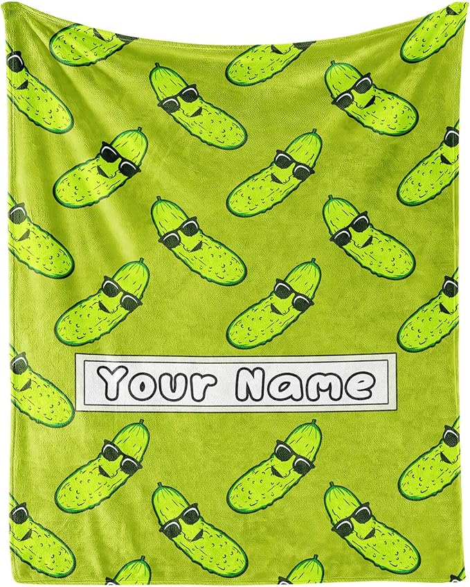 Custom Pickle Throw Blanket for Women Men - 60x80 Inches Twin Size - Soft Fluffy Cozy Blankets Gift - Green Funny Blanket Throws for Bed, Sofa, Winter