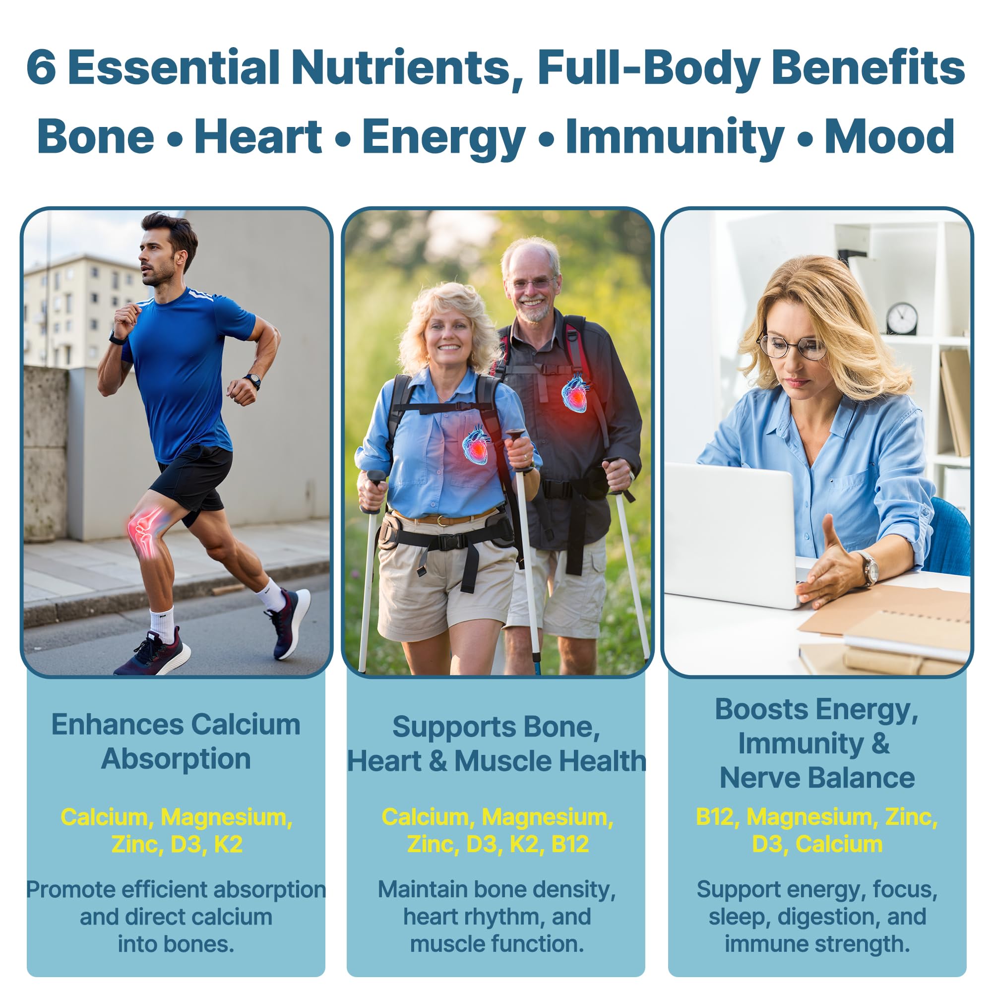 6-in-1 Liposomal Calcium 600 mg, Vitamin D3 & K2, Plant Based Vegan Liquid Algae Ca-lcium & Magnesium Zinc D3 5000 IU Supplement + K2 MK7 + Methyl B12, Maximum Absorption for Bone,Heart&Immune Health — Amazon image 3