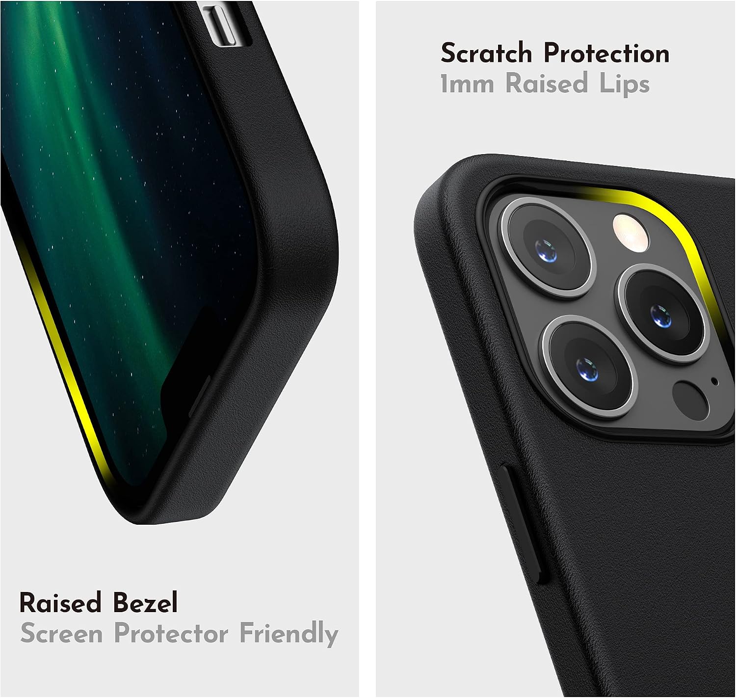SURPHY Faux Leather Case Compatible with iPhone 13 Pro Case (6.1 inch 2021), PU Leather Phone Case (with Metallic Buttons & Microfiber Lining) (Black)