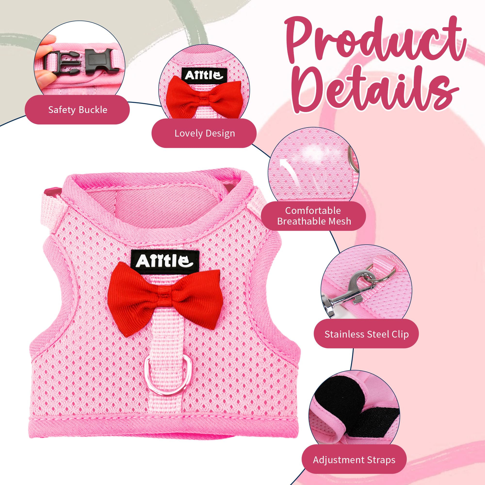 Harnais et laisse pour petits animaux, rose, taille L, en maille douce et respirante