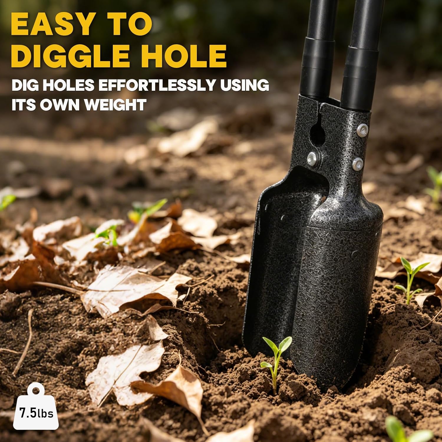 Post Hole Digger Manual, 57" Fence Post Digger with Carbon Steel Blades, Adjustable Long-Handle Plant Hole Digging Tool, Garden Hole Digger, Trench Digger for Fences, Plants & Soil