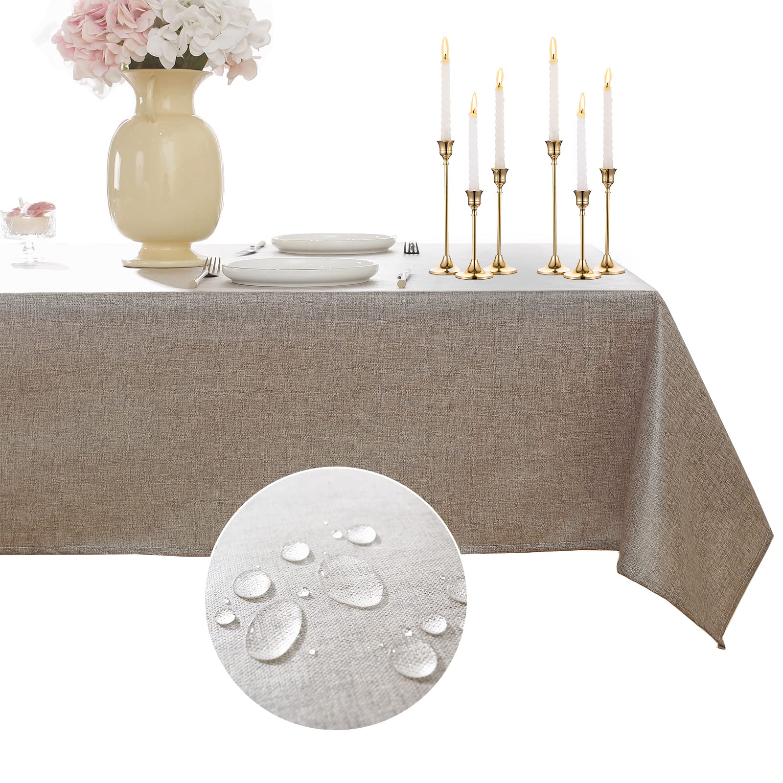 Rectangle Waterproof Tablecloth - 55 x 70 Inch Wipeable Anti-Shrink Soft Burlap Table Cloth, Brown Washable Decorative Farmhouse Linens Table Cover for Kitchen, Dining, Parties and Outdoor Use