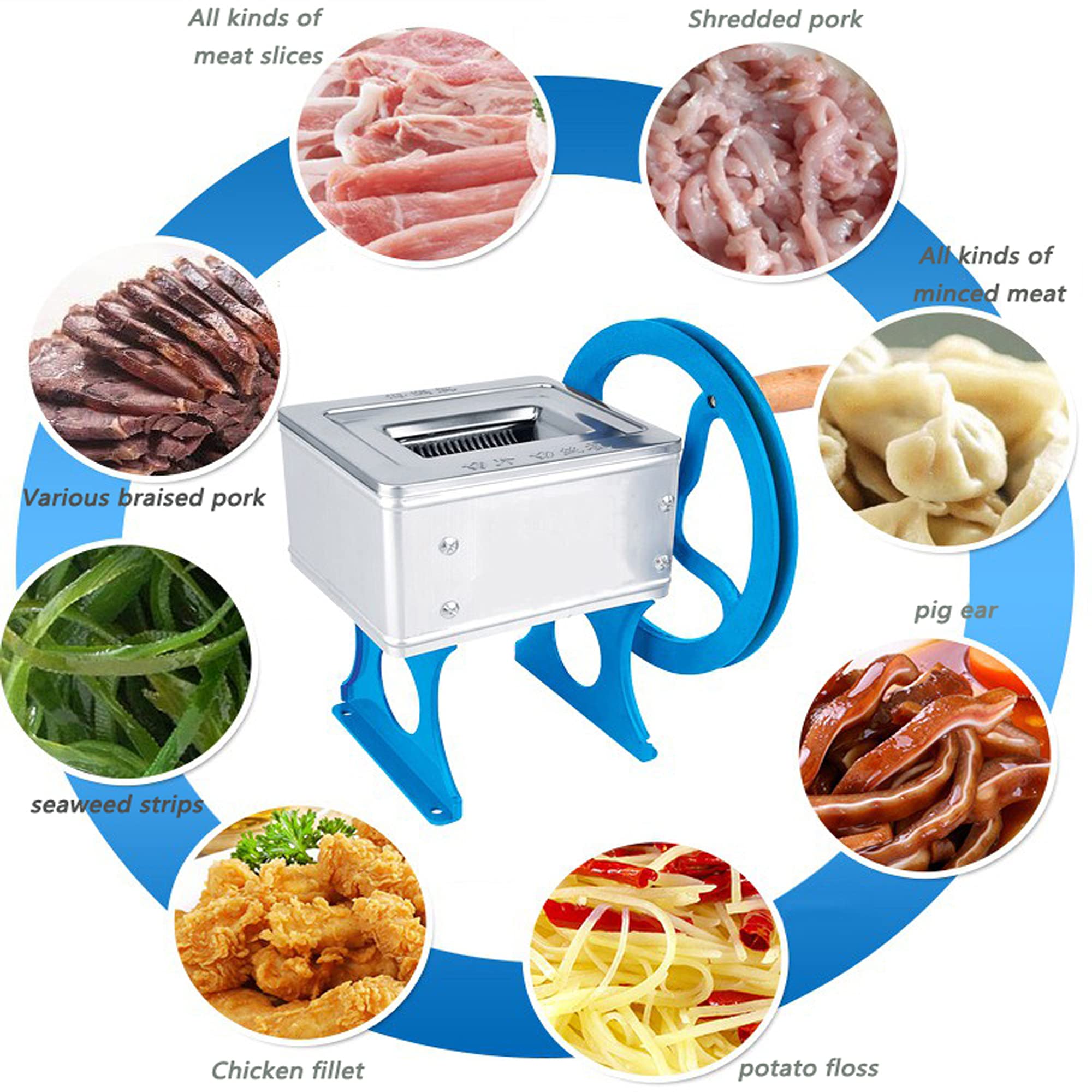 Affettatrice per Carne, Affettatrice Manuale da 80 kg/H con Vassoio per Carne da 1 Litro, Tagliapatate per Carne in Acciaio Inossidabile (18 * 16 * 22 Cm)