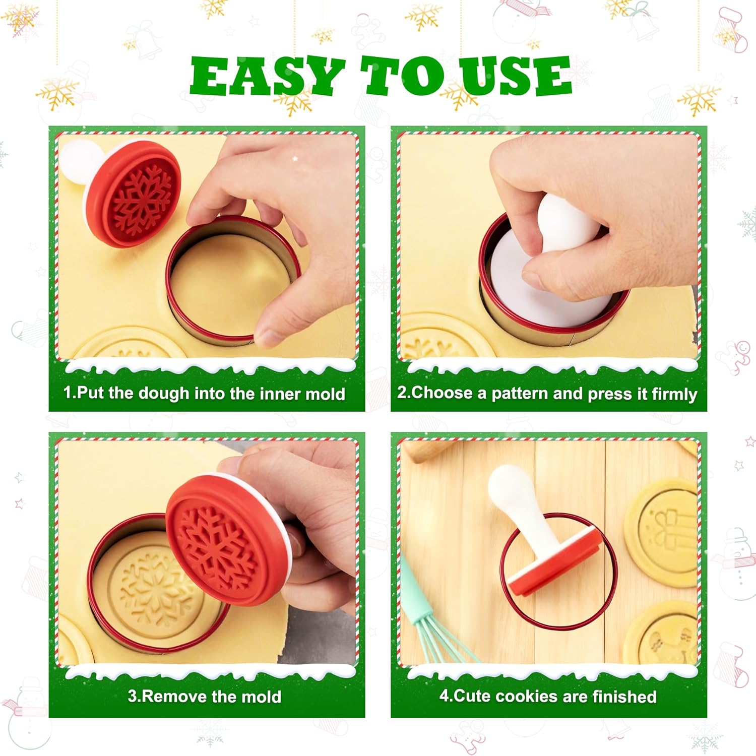 Christmas Cookie Stamps Silicone Cookie Stamps Cookie Cutter Biscuit for DIY Christmas and Daily Baking Set of 6 - Image 3