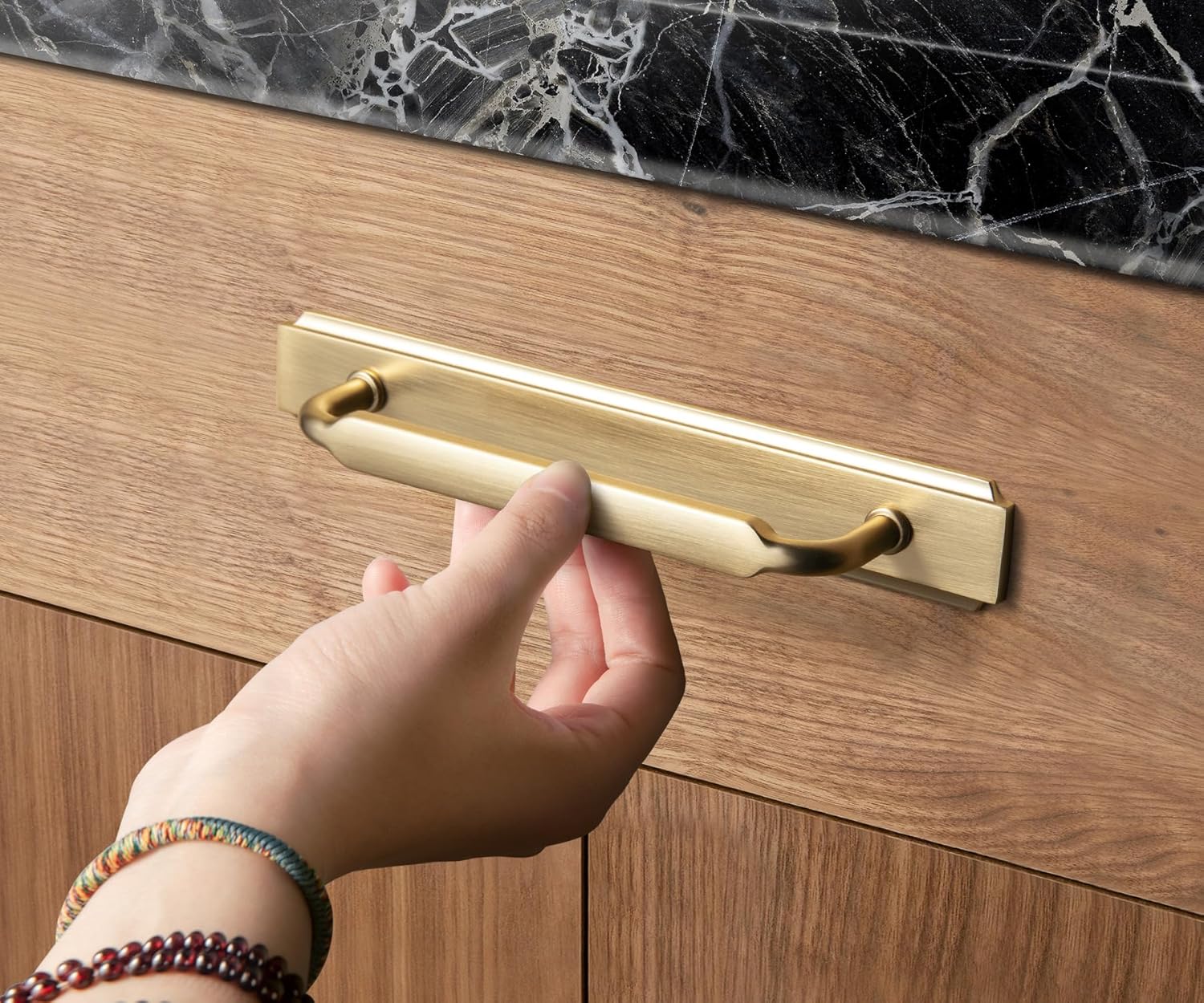 Goo-Ki 2 Pack Cabinet Pulls Handles with Back Plate Spacer, 7.5 Inch Hole Center Champagne Bronze Zinc Alloy Kitchen Hardware for Bar Drawer,2202-UBR-192-G020