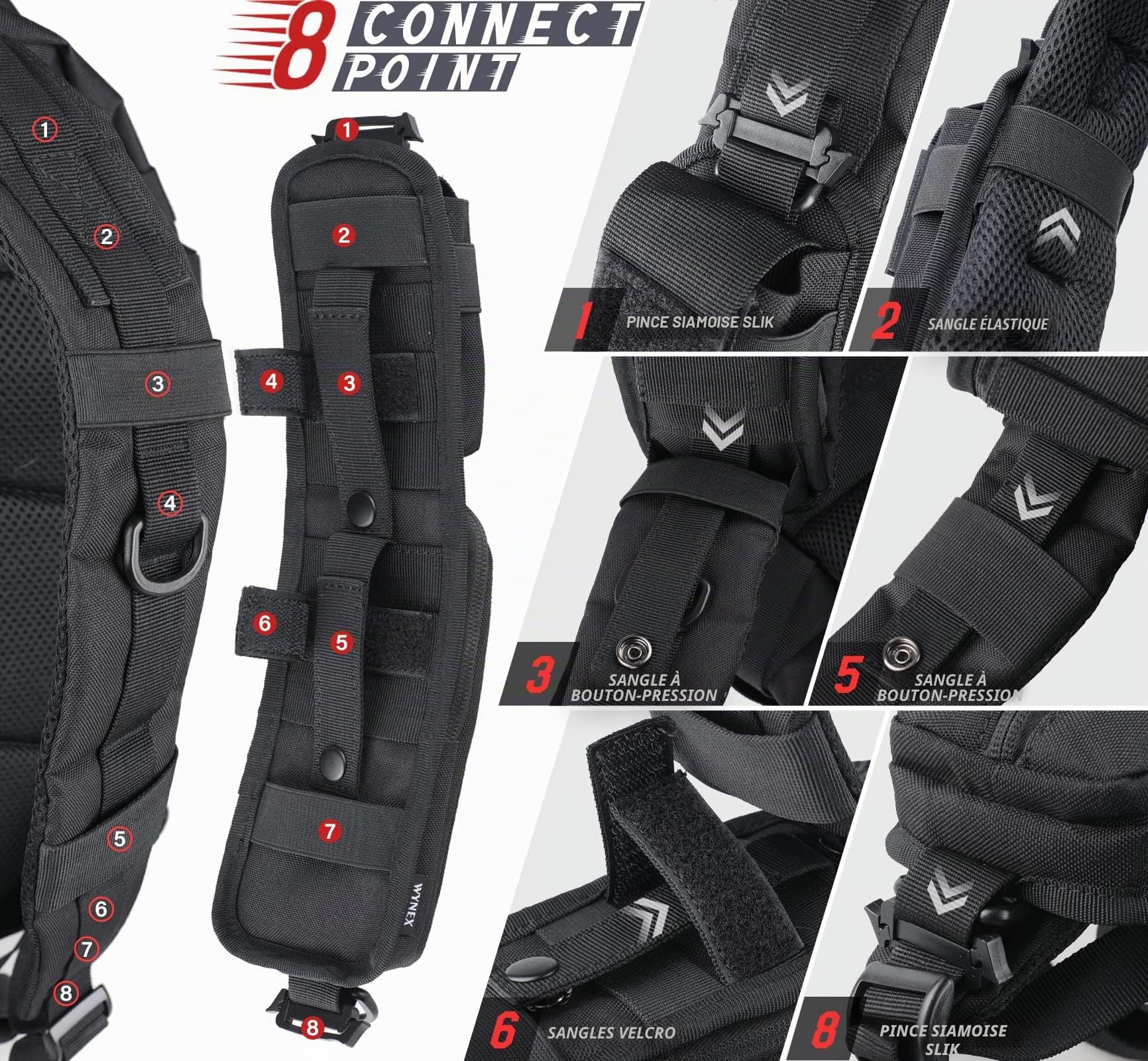 WYNEX Pochette Tactique Molle pour Bretelle de Sac à Dos - Poche Supplémentaire pour Sac Militaire - Fixation à Bandoulière pour Accessoires
