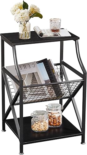 Miniatura 8 de VECELO Mesita de noche pequeña de 3 niveles con estante de almacenamiento abierto para sala de estar, dormitorio, cocina, estudio, baño, moderno,