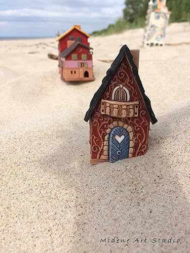 Miniatura 3 de Cerámica Navidad Village casas colección - coleccionable casa roja miniatura - cono incienso titular R502