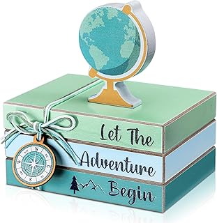 Travel Themed Wooden Centerpieces Globe Tiered Tray Table Decoration Adventure Awaits Party Decor Travel Around The World Bon Voyage Table Decor for Let The Adventure Begin Going Away Party