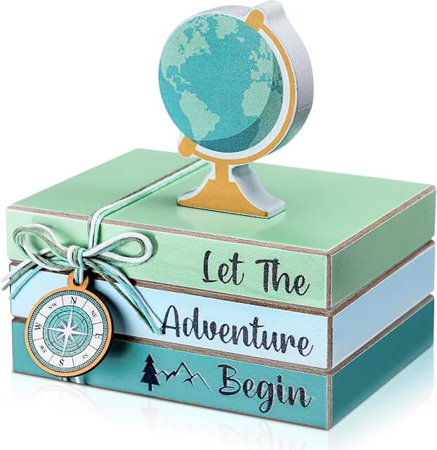 Pinkunn 4 Pcs Travel Themed Decorations Adventure Awaits Wooden Centerpi...
