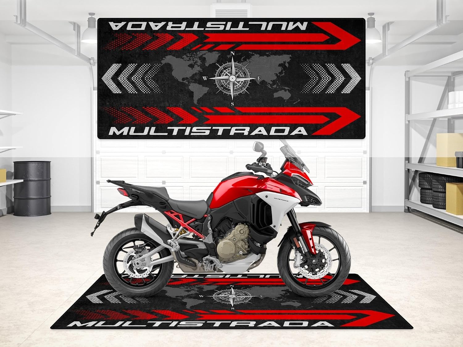 Parking Mat for Multistrada Motorcycle Models, Display and Pit Mat, Washable Non-Slip Garage and Showroom Floor Mat, Rug (Size 2: 102 x 47/260 x 120 cm)