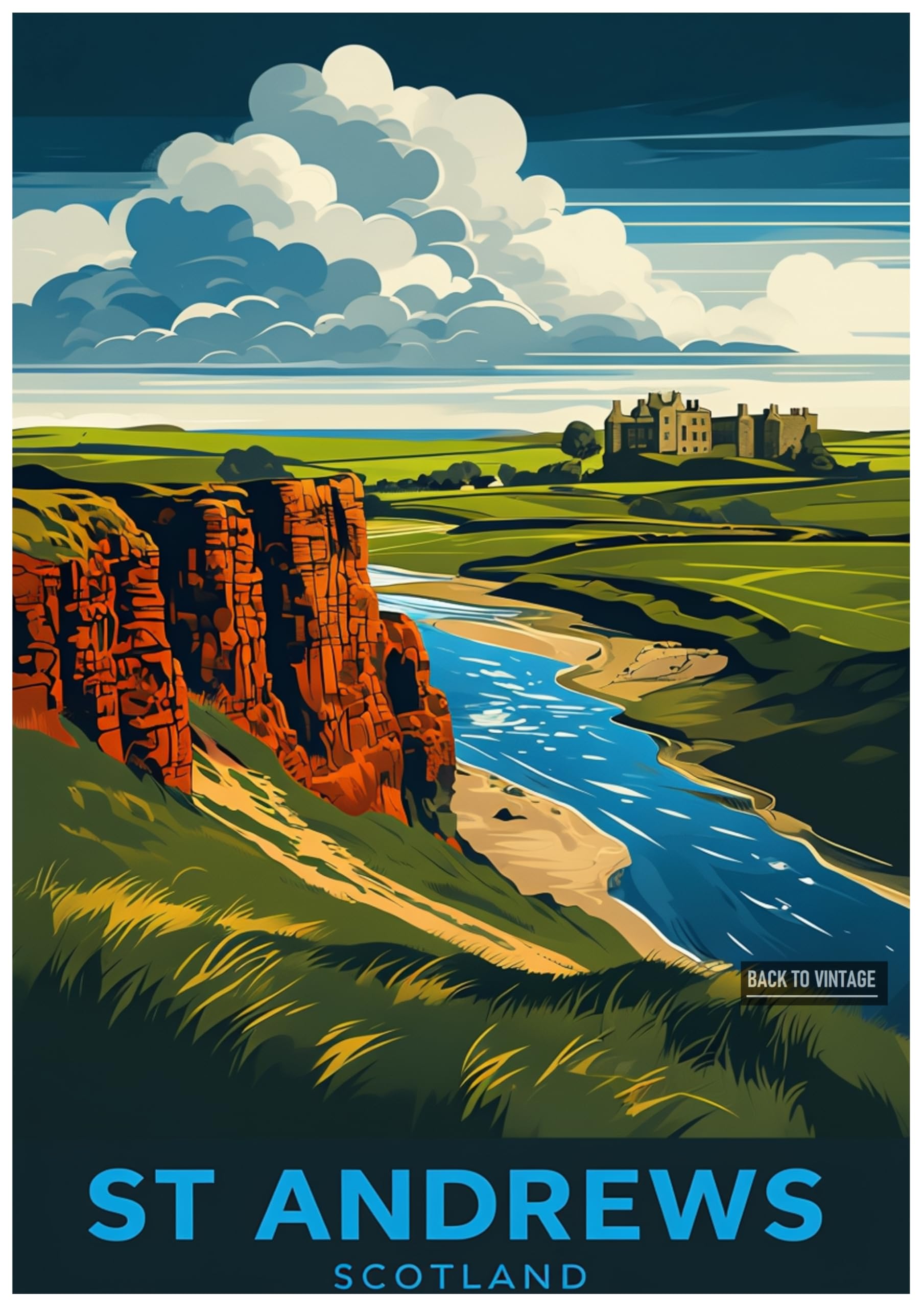 ST ANDREWS - A4 Vintage Golf Print Poster Retro Wall Decor for Home Office or Bar Great Gift for Golf Enthusiasts Sports Art Unframed Design