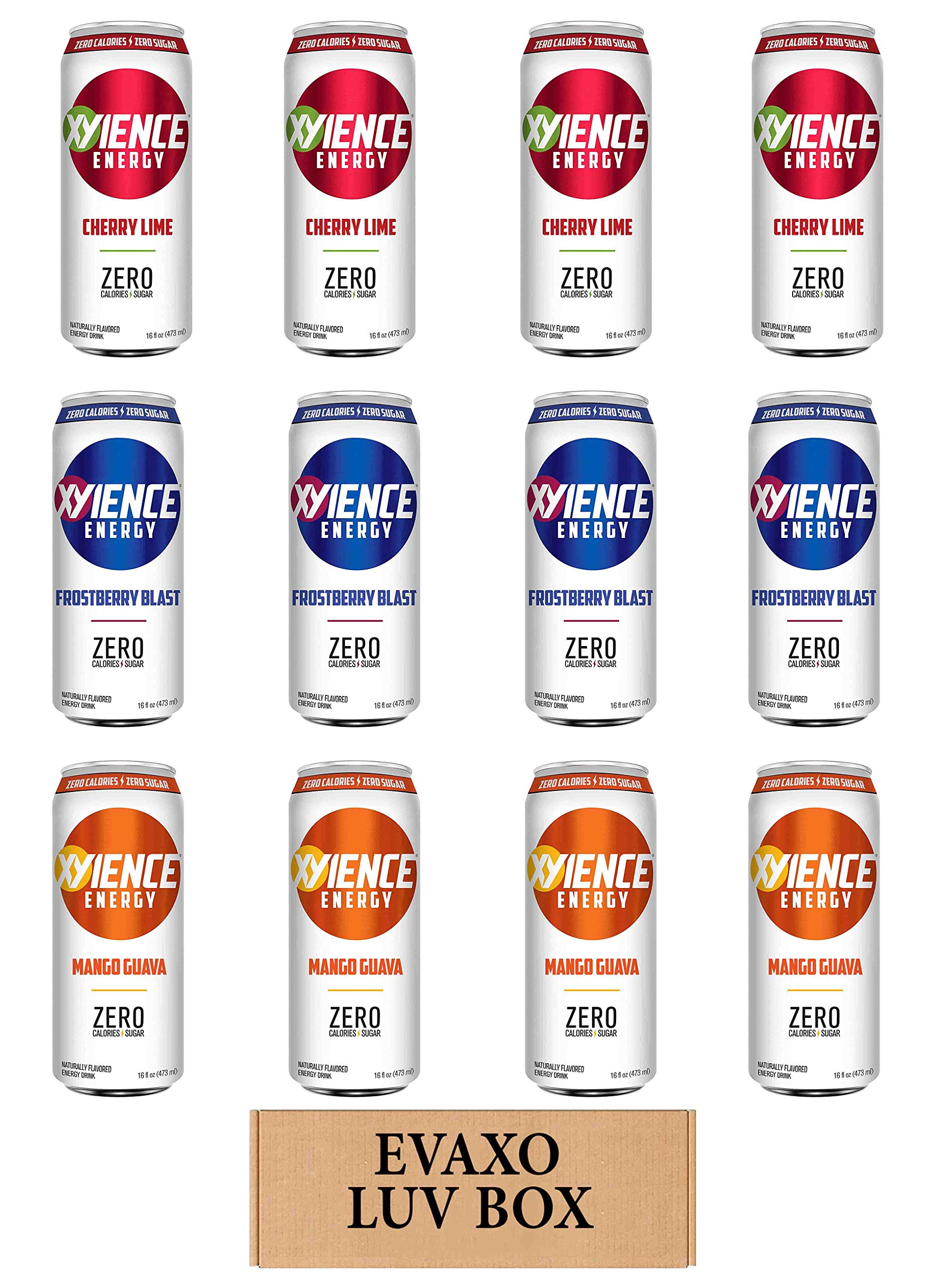 LUV BOX - Variety XYIENCE Energy Drink Sugar Free 16 Oz Cans,Pack of 12,Zero Calories,Vitamin Fortif