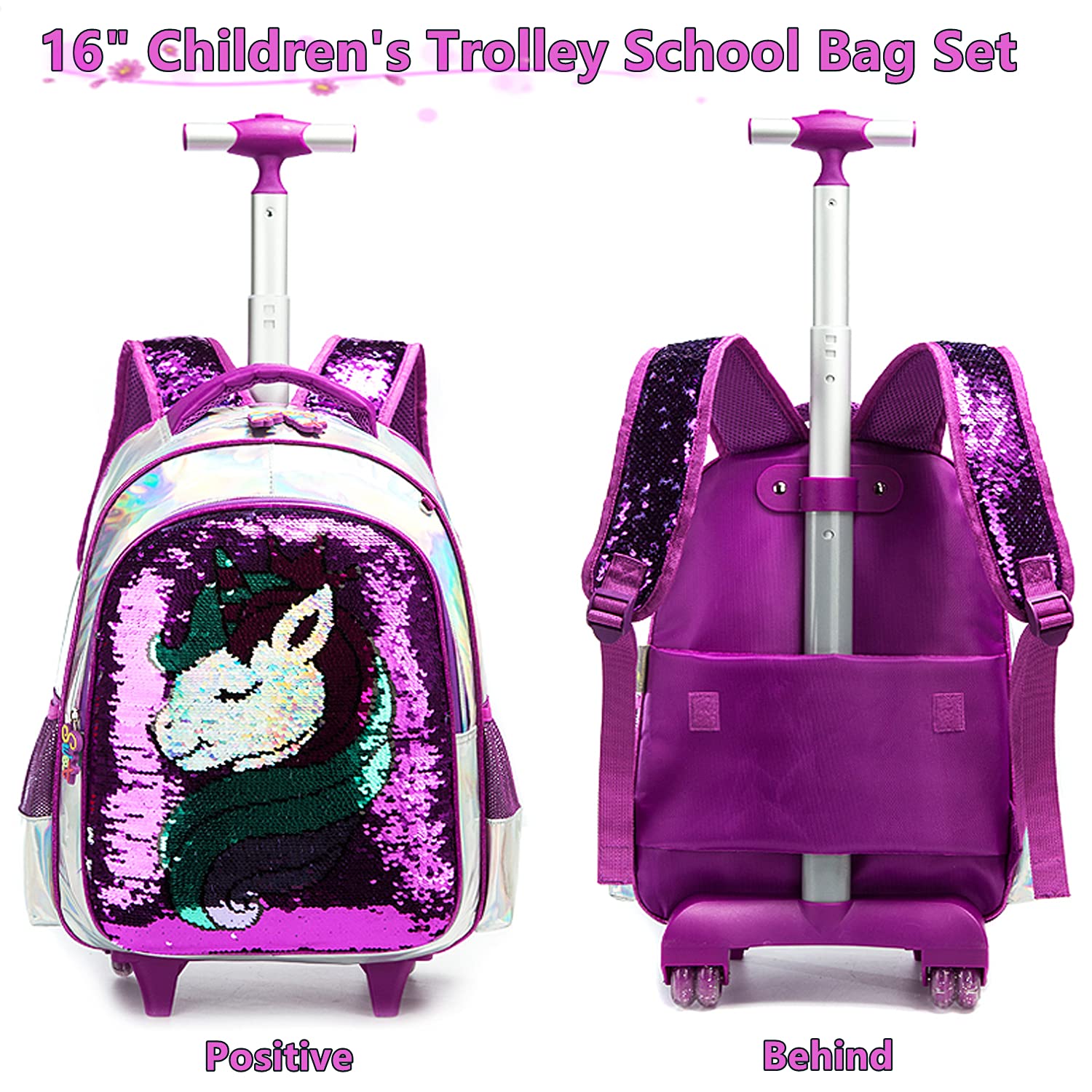 Buy School Kids Rolling Backpack for Girls With Wheels Trolley Wheeled