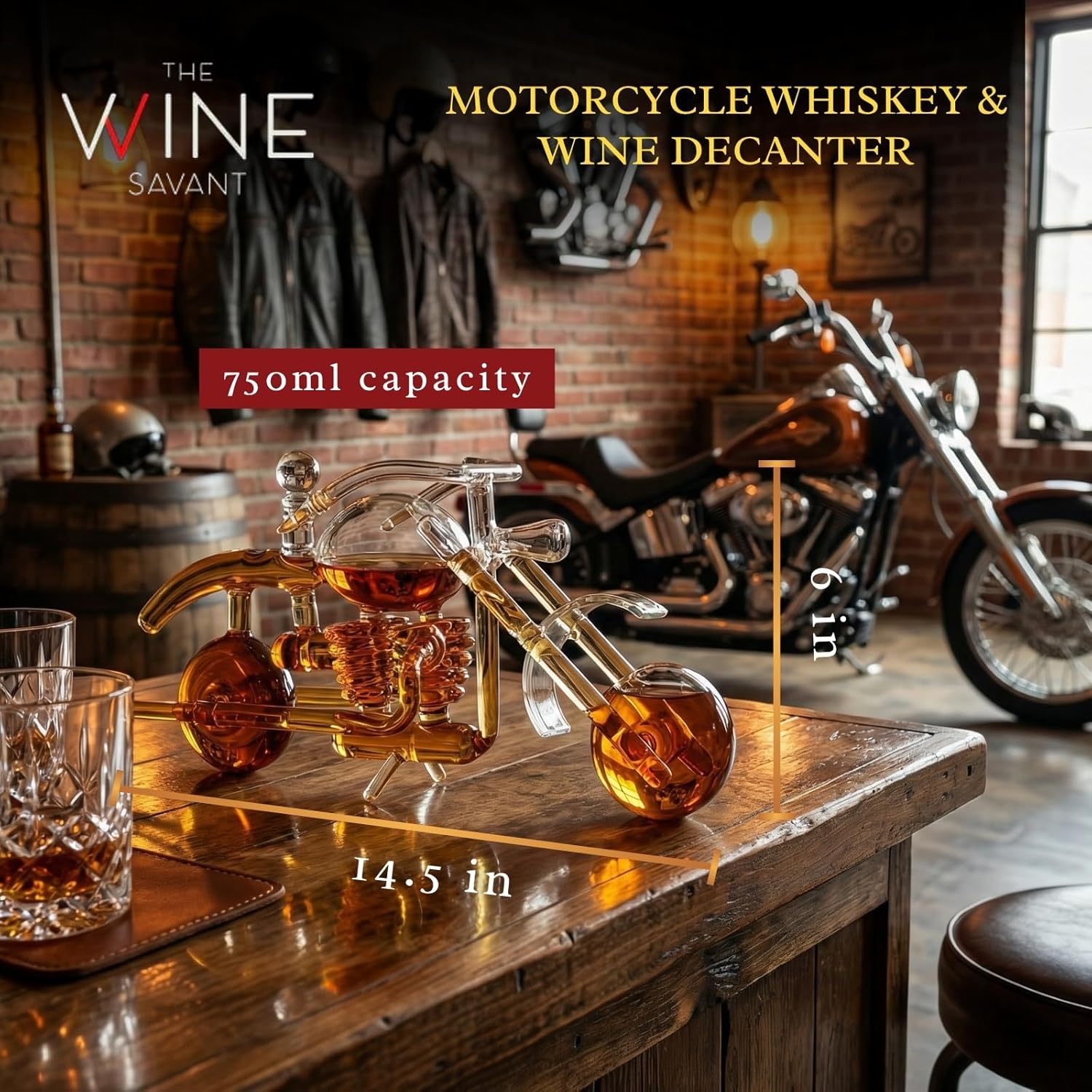 Motorcycle Decanter Whiskey & Wine Decanter Set With Motorcycle Gifts, Motorbike Gifts, Dispenser for Wine, Scotch, Bourbon, Whiskey Gifts for Men, Dad, Birthday Harley