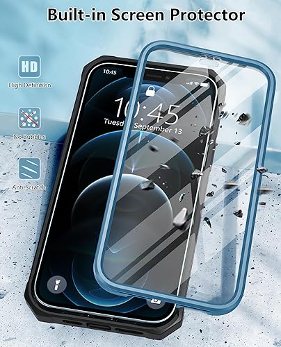Miniatura 5 de FNTCASE Funda para iPhone 12 Pro Max con funda de clip para cinturón y protector de pantalla integrado y soporte, cuerpo completo de doble capa,
